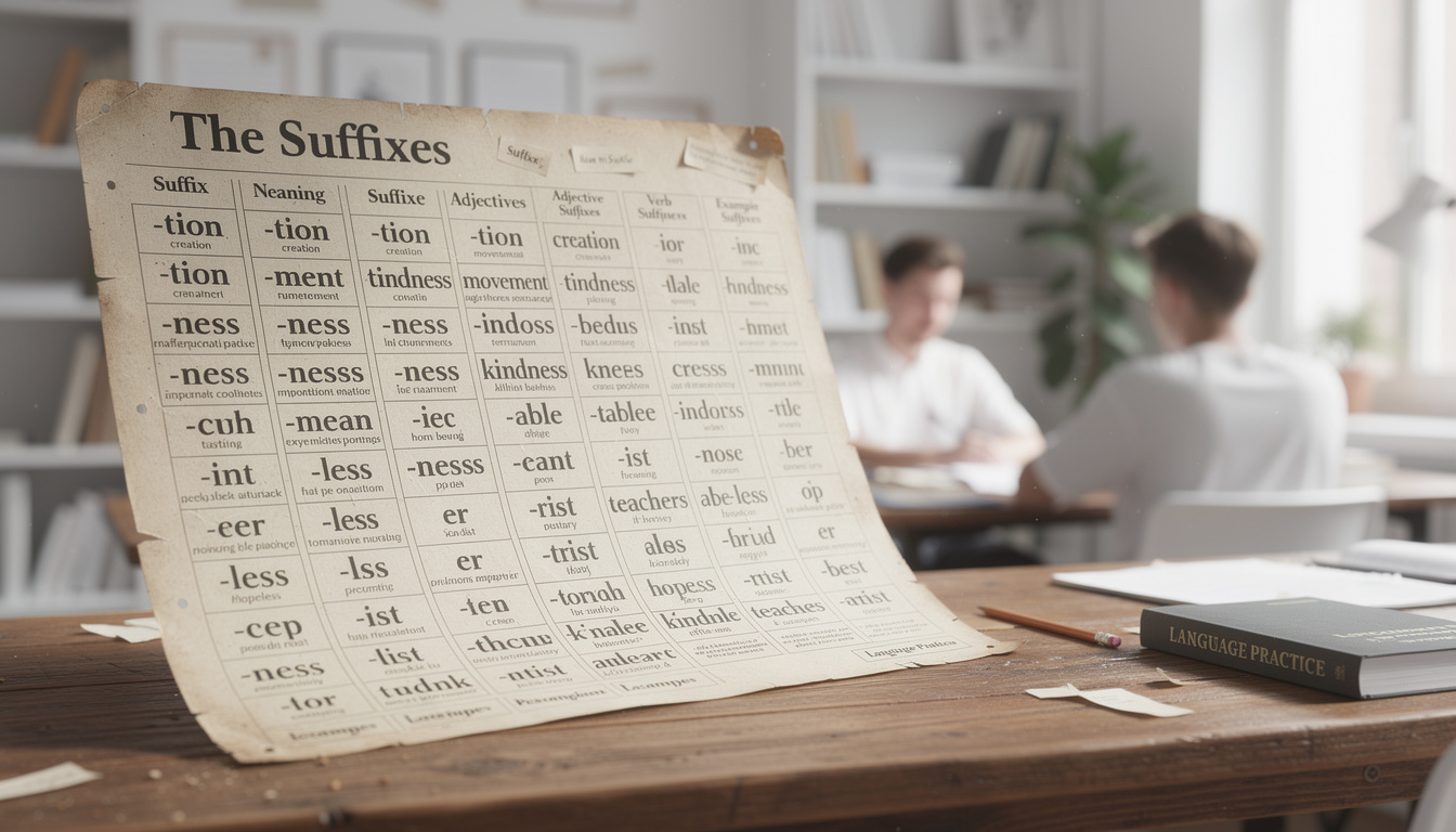 découvrez le tableau des suffixes, un outil indispensable pour les étudiants en langue afin de maîtriser la formation des mots et enrichir leur vocabulaire.