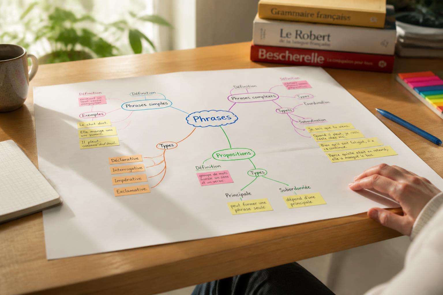 améliorez votre compréhension des phrases simples et complexes grâce à une carte mentale claire et efficace.