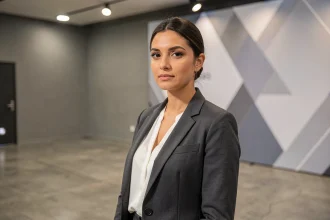 Femme professionnelle posant lors d'un événement médiatique, illustrant la curiosité du public pour la vie privée des personnalités publiques comme Noémie Wira