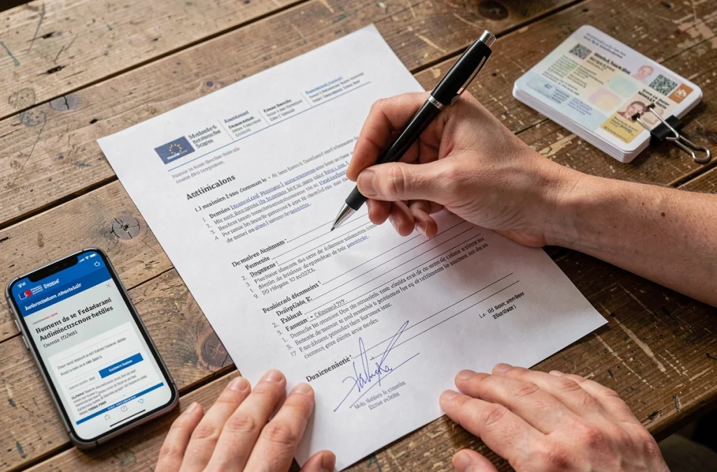 Gros plan d'une signature sur un justificatif de domicile pour un enfant majeur vivant chez ses parents